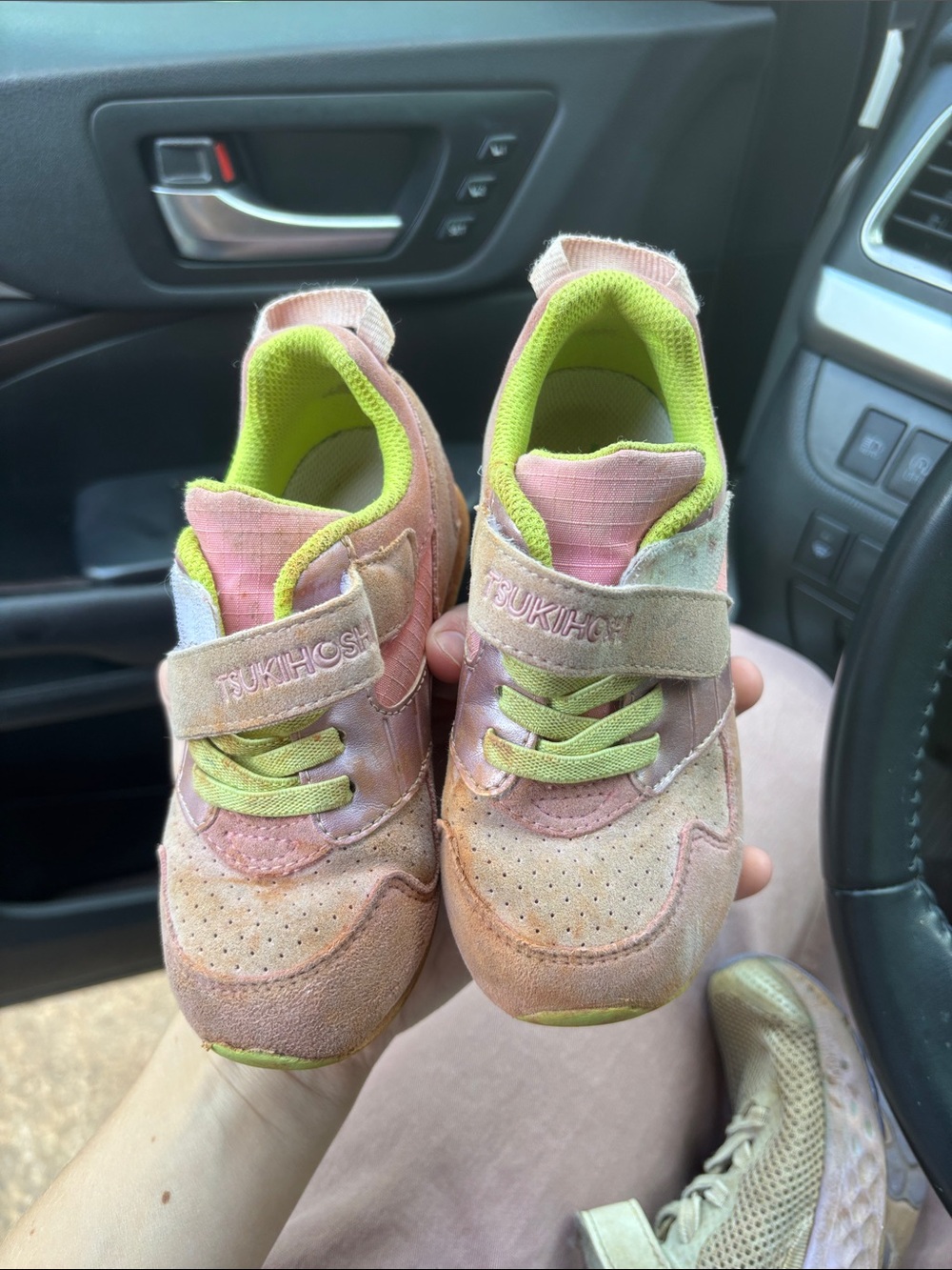 Tsukihoshi Kids Pink and Lime Lace-Up Velcro Sneakers